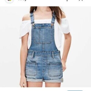Madewell blue cotton denim adirondak overall  frayed hen shorts Sz S